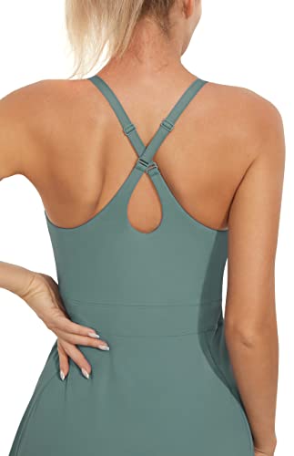 Persit Women Tennis Dress Athletic Wrokout Dress For Women Exercise Dress Golf With Built In Bars & Shorts Pockets - Green - M #TOP2
