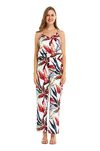 Matchable Couple Hawaiian Luau Shirt or V-Neck Jumpsuit with Pockets in Garden at Dawn2