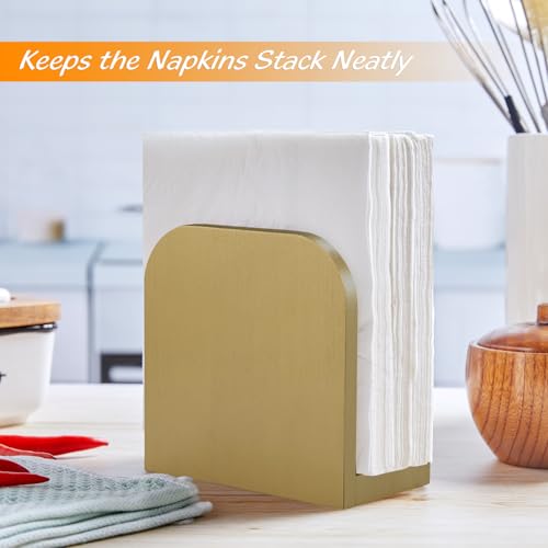 Image of ALELION Wooden Napkin Holder for Table, Upright Napkin Holders for Kitchen, Standing Napkin Dispenser for Kitchen Dining Room Party Cocktail Outdoor Use, Gold