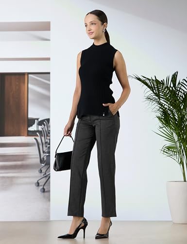 Image of BlissClub Move All Day Sleeveless Top, 100% Cotton,Turtleneck Collar,High Side Slits,Versatile
