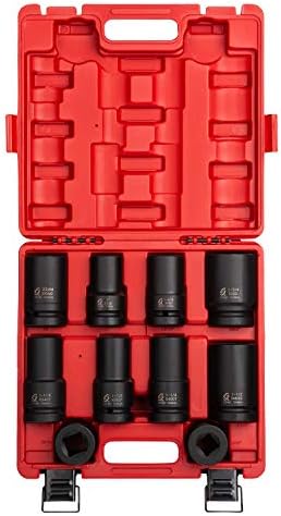 Sunex 5690A, 1 Inch Drive Heavy Duty Wheel Impact Socket Set, 10-Piece, SAE/Metric, Deep/Deep Thin Wall/Square/Controlled Depth, Cr-Mo Steel, Heavy Duty Storage Case