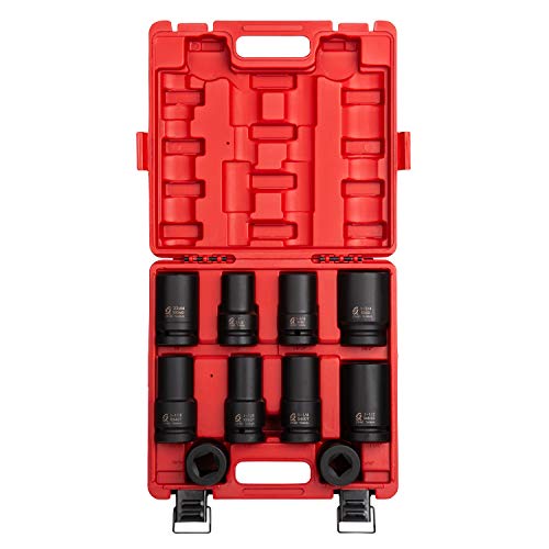 Sunex 5690A, 1 Inch Drive Heavy Duty Wheel Impact Socket Set, 10-Piece, SAE/Metric, Deep/Deep Thin Wall/Square/Controlled Depth, Cr-Mo Steel, Heavy Duty Storage Case
