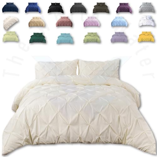 TheWhiteWater Duvet Set - 2in1 Single - Cream Bedding Set - Duvet Cover + Matching Pillowcases - Hotel Style Cotton Blend Polycotton Pintuck Cover (Cream, 2in1 Pintuck - Single)