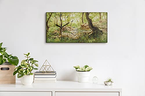 Horloge sur toile sans bruit pour chambre et salon motif arbres nature roche 60x30cm - 4