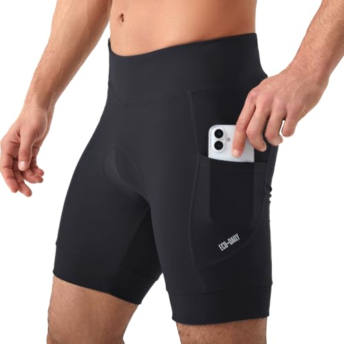 Eco-daily Pantalones cortos de ciclismo para hombre, acolchados 3D, diseño antideslizante, transpirables con bolsillos para hombre, Todo negro., M