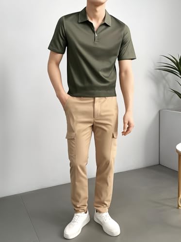 Image of Mack Jonney Ribbed |Regular Fit | Half Sleeves 100% Cotton Polo Neck Self Design with Zip T-Shirt for Men-M826