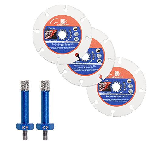 Carbide Multi Wheel 3" 3Pcs For Wood &Dry Diamond Tile Drill Bit 8Mm 2Pcs For Drill Holes Of Tile Ceramic Granite Arbor 3/8 Inch (10Mm) Angle Grinder Cutting Disc #TOP18