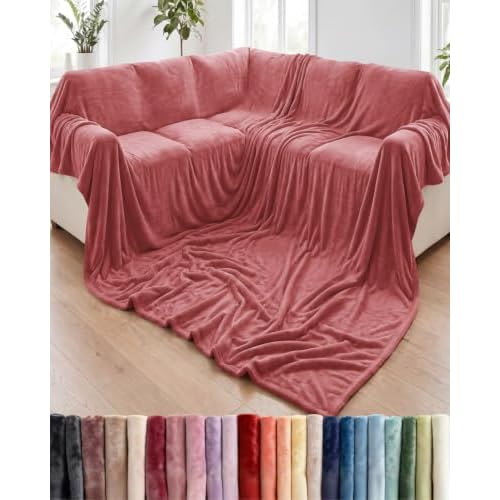 Fleece Blanket Oversized King - Ultra-Soft Flannel Blanket - Dusty Rose | Soft, Warm, Outdoor Picnic Blanket for Camping, Travel, Lightweight, Cozy, Anti-Static, Home Decor Gifts for Men & W