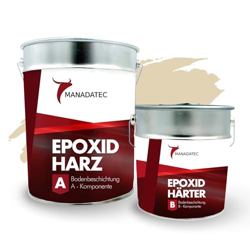 MANADATEC 2k Epoxidharz Bodenbeschichtung 5kg I RAL 1015 Hellelfenbein I Lösemittelfrei, Umweltfreundlich & Geruchsneutral I Beschichtung für Garagen- & Kellerböden I Hohe Schlagfestigkeit
