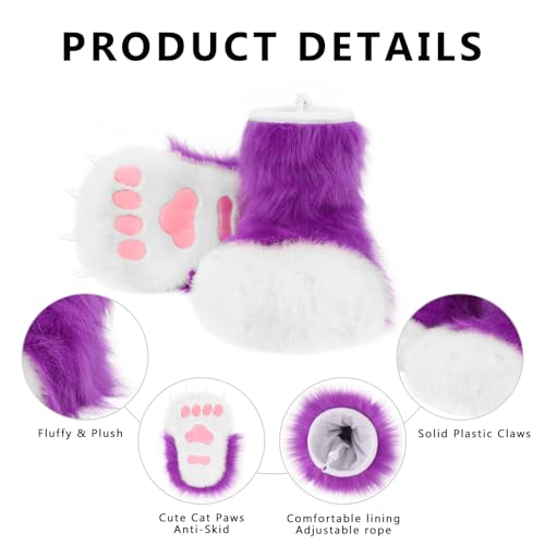 Image of Animal Fuzzy Slippers Bear Cat Wolf Dog Fox Fursuit Feet Paw Claw Shoes Furry Boots Costume Accessories for Adult Kids