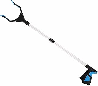 Reacher Grabber Tool, 32" Foldable Picker upper grabber, Lightweight Aluminum Reaching Aid with Rotating Rubber Gripper, Long Arm Extender for Elderly, Litter Trash Picker, Garden Nabber, Blue