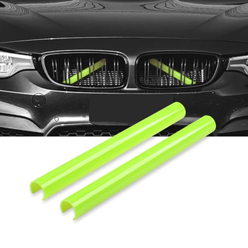 Image of AggAuto Compatible with BMW Grille Inserts Stripes for 1 /2 /3 /4 /5 Series (F20 F21 F22 F23 F30 F31 F32 F33 F34 F36 F45 F46) 2011-2021, 328i /320i / Grill Insert Accessories Fluorescent Green V Brace Cover
