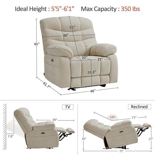 Sillón reclinable extra ancho beige miniatura 2