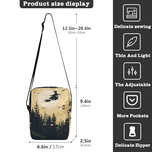 Halloween Witch Night Sling Bag Small Crossbody Purse with Adjustable Strap 6.6×2.5×9.4 IN3