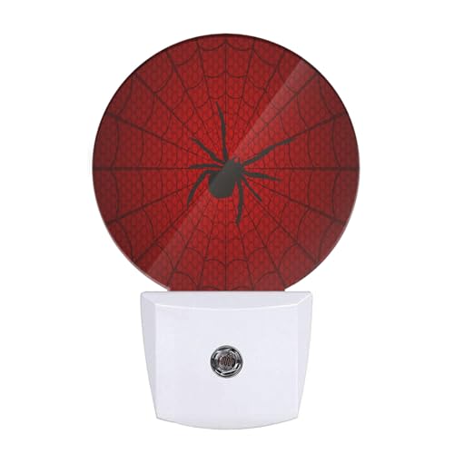 Image of Red Spider Web Night Lights Plug into Wall Hero Theme Spider Night Light Lamp Auto on /Off for Son Boys Men Boyfriends Halloween Birthday Father's Day Gift
