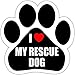 "I Love My Rescue Dog" Car Magnet With Unique Paw Shaped Design Measures 5.2 by 5.2 Inches Covered In UV Gloss For Weather Protection