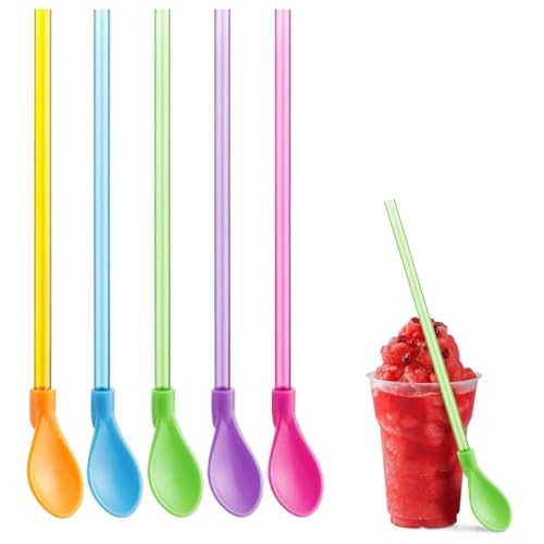 Quesuc 5 Piezas Cuchara De Paja De Colores 2 En 1, Reutilizables Cuchara De Pajitas De Multicolor, Cuchara De Pajitas Extraíble, Cuchara De Pajita Popote De Plástico Para Patidos, Leche, Batidos