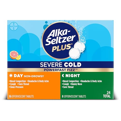 Alka-Seltzer Plus Severe Cold Medicine Day and Night, PowerFast Fizz Day + Night Effervescent Tablets 24 Count