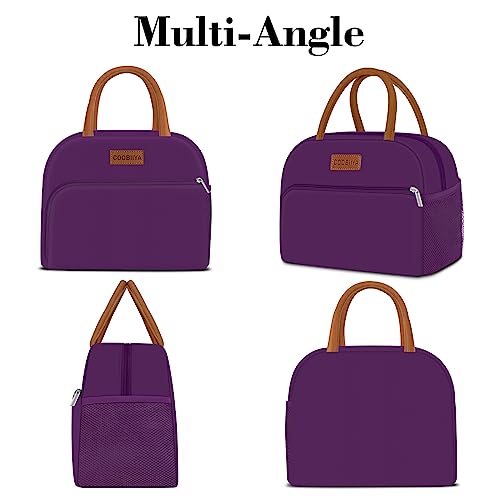 Coobiiya Lunch Bag Women, Lunch Box for Women Adult Men, Small Leakproof Cute Lunch Tote Large Capacity Reusable Insulated Cooler Lunch Container for Work/Office/Picnic/Travel-Purple - Thumbnail 6