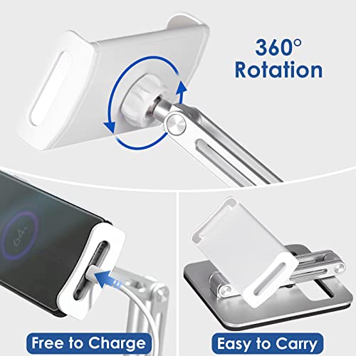 Yoobao Tablet Stand Holder, [Tightness Adjustable] 360° Swivel Foldable Aluminum Ipad & Phone Stand For Desk With Heavier Base, Fit For 4.7"-12.9" Microsoft Surface Pro/Ipad/Kindle- Silver [Upgraded] #TOP2