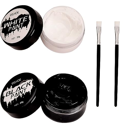 Jinlaili Pintura facial Halloween, pintura corporal e facial, pinturas corporais preto e branco com pincéis, kit de pintura facial de Halloween, pintura facial para Halloween, carnaval, festa