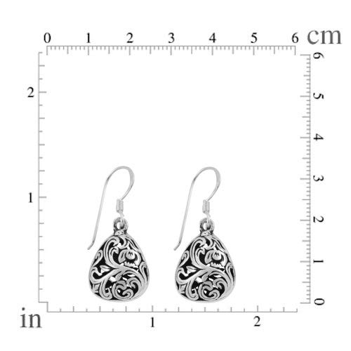 Mimi 925 Oxidized Sterling Silver Bali Filigree Puffed Teardrop Dangle Hook Earrings #TOP3