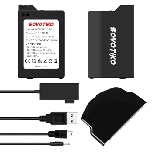 SOVOTIKO PSP2000 Battery 2-Pack and Dual Port Charger for Sony PSP 2000 PSP 3000 PSP-2001 PSP-3001...