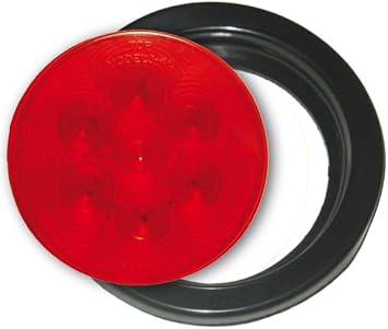 JAMMY 4 Inch Round LED Stop/Tail/Turn Light, Grommet Mount, Red Lens, Black Housing