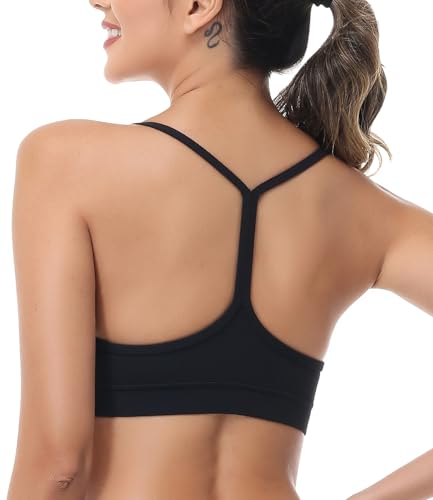 wirarpa Damen Sport BH Gepolstert Ohne Bügel Y-Rücken Yoga Bra Atmungsaktiv Spaghetti Top Schwarz Größe M