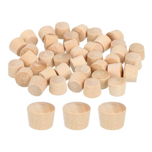 Image of uxcell 80Pcs Wood Button Plugs, 8.5mm /0.33 inch Flat Head Hardwood Screw Hole Plug Wooden Caps Buttons Wood Plug for Furniture Woodworking Craft Decor (10mm x 8.5mm)