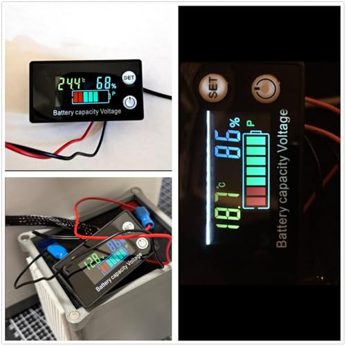 HUAZIZ 1Pcs Batterie Messgerät mit Alarm für Temperatur 12V-84V, Batteriekapazität Tester, Farbbildschirm, 8-100V LCD Digital Spannungsmeter für Batterie-Anzeigelanzmesser