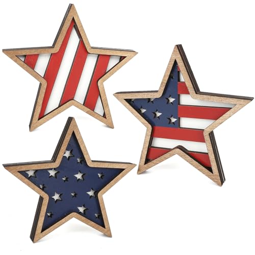COCHIE-4th-of-July-Decorations-Wooden-Stars-Patriotic-Memorial-Day-Star-Tiered-Tray-Decor-Set-of-3-Fourth-of-July-Red-White-Blue-Decoration-for-Home-Office-Table-Shelf-Flag-Hollow