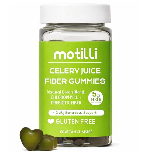 Motilli Celery Herbal Gummies Greens Gummies with Chlorophyll & Prebiotic Fiber for Adults Digestive & Gut Health Support Easy Daily Daily Wellness Support Plant-Based Formula 60 Count