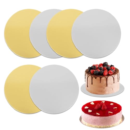 (6 Pièces) Cake Board 20 cm x 12 mm, Plateau Gateau Rond en Carton, Support Gateau Rond Réutilisable, Semelle Gateau Idéale pour Le Transport de Desserts, pour Mariages, Fêtes, Anniversaires.