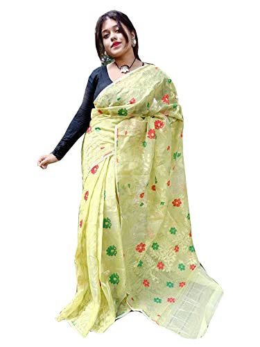 Sari jaune Jamdani résoud le manque d'élégance sans blouse incluse vêtement indien de fête 5.5m