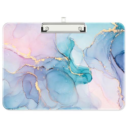 Image of Plastic A4 Clipboard Landscape, Fashion Clip Board with Low Profile Clip for Drawing, Sketching, Art Supplies, Drafting Supplies, Colorful Ink Marble