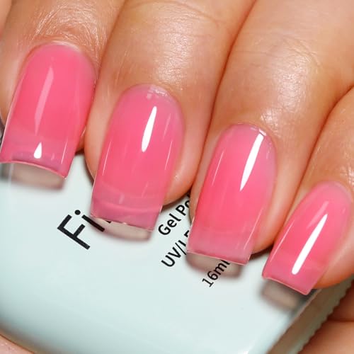 Firedeep Jelly Pink Gel Nail Polish 16ml Sheer Hot Pink Nail Polish UV/LED Soak Off Gel Polish for Spring Summer French Manicure 1Pcs