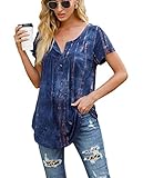 AMCLOS Womens Tops V Neck Soft T-Shirts Flowy Tunic Button up Casual Blouses Short Sleeve Summer(Tie