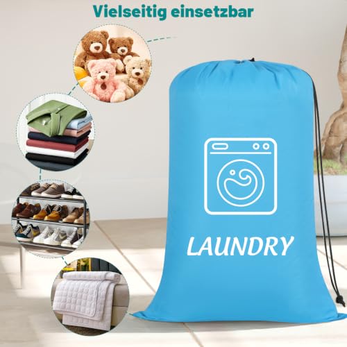 Dntorx 2 Stück Wäschesack Groß Faltbar mit Kordelzug, 60x90 cm, Blau+Grau – Bild 3