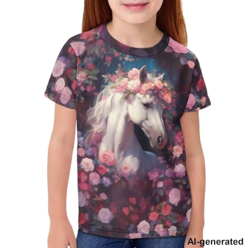 Image of Novelty 3D Graphic T Shirts for Kids Crew Neck Funny Animal Print Short Sleeve Girls Tshirts 3-16 Years