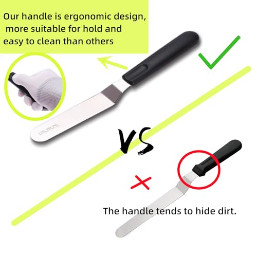 Cake Icing Spatulas with Non-Slip Handle 4 6 Inch Small Offset Palette Knife for icing smoother, Flat Pallet Knives for Baking or Frosting, Stainless Steel Cake Decorating Spatulas Angled Spatula - Image 4