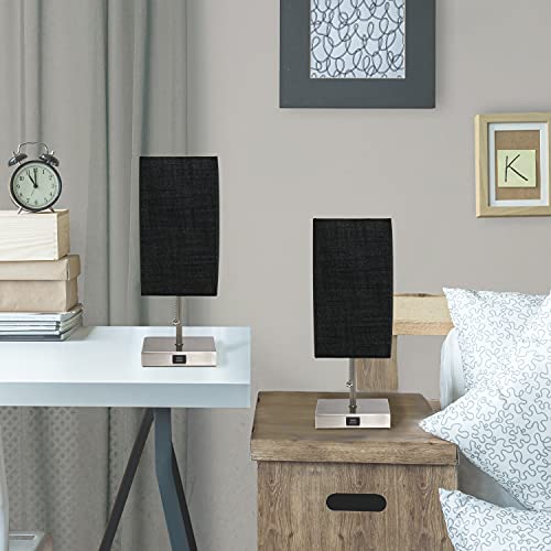 Simple Designs Lc2003-Blk-2Pk Small 2 Pack Usb Charging Bedside Lamp Set, Brushed Steel/Black #TOP4
