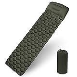 Karvipark Camping Isomatte mit Kopfkissen, Ultraleichte Luftmatratze Camping Kleines Packmaß, Schlafmatte Wasserdicht für Camping, Outdoor, Reise, Wandern, Strand (Armee grün)