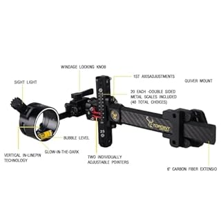 HNZMDY Compound Bow Sight Single Pin Bow Sight 0.019" Fiber 4X 6X 8X Lens Carbon Fiber Bar Micro Adjustable Bow Sights (Bow Sight with 8X Lens)