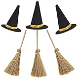 Wgudzpj Mini Witch Hat for Crafts, Felt Witch Hats and Brooms for Halloween Handmade Wine Bottle Party Decor (Black)