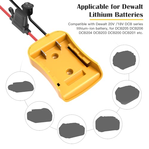 Image of 2 Packs Adapter for Dewalt 20V Battery Adapter for Power Wheel Battery Upgrade Conversion Kit with Switch, Fuse & Wire Terminals, 12AWG Wire, Power Tool Power Connector for DIY Rc Car Toys