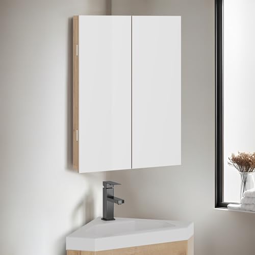 eclife 24" Bathroom Corner Medicine Cabinet W/Mirror, Double Doors Bathroom