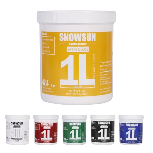 SNOWSUN Acrylic Paint Set, 6 Colors (1L/42.4 fl oz Each) Large Bulk Acrylic Paints, Gloss Non-Toxic Heavy Body Paints - Thick Art Paints for Multi-Surface Canvas Wood Ceramic Fabric Wall- Ideal for Artists & Beginners