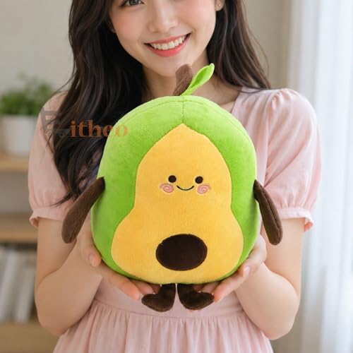 Image of EITHEO Avocado Plush Soft Toy Pillow 25 cm - Cute Kawaii Stuffed Fruit Cushion, Soft Cuddly Huggable Plushie, Decorative Gift for Kids, Girls & Boys, Room Decor