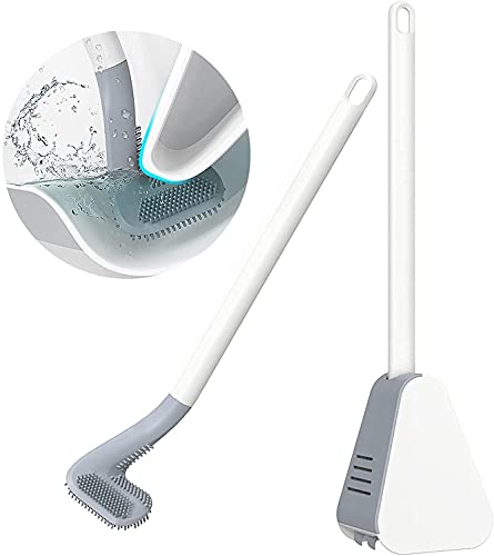Brosse WC à manche long, brosse de toilette en silicone, nettoyage en profondeur, sans mort, fixation murale avec base anti-fuite Cover